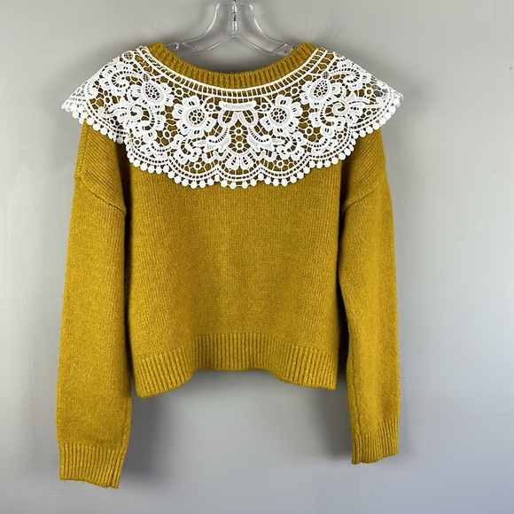 Maeve by Anthropologie Lace Collar Mustard Yellow Cardigan Size M - Picture 5 of 16